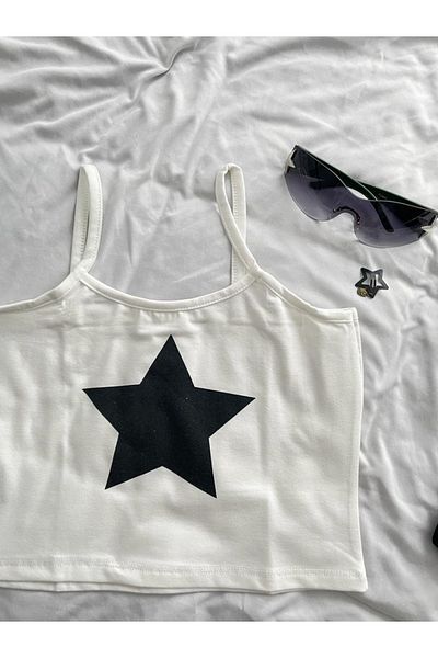 Planet Butik White Crop with Star Strap