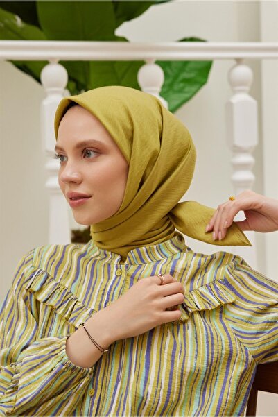 Şalland Plain Silk Viscose Scarf Series Oil Green