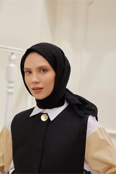 Şalland Plain Silk Viscose Scarf Series Black