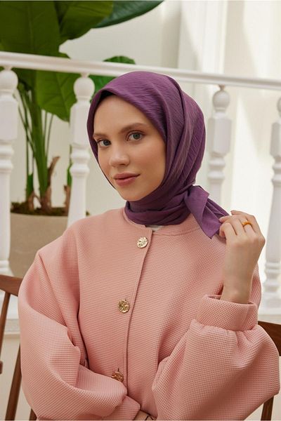 Şalland Plain Silk Viscose Scarf Series Eggplant Purple
