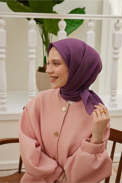 Şalland Plain Silk Viscose Scarf Series Eggplant Purple