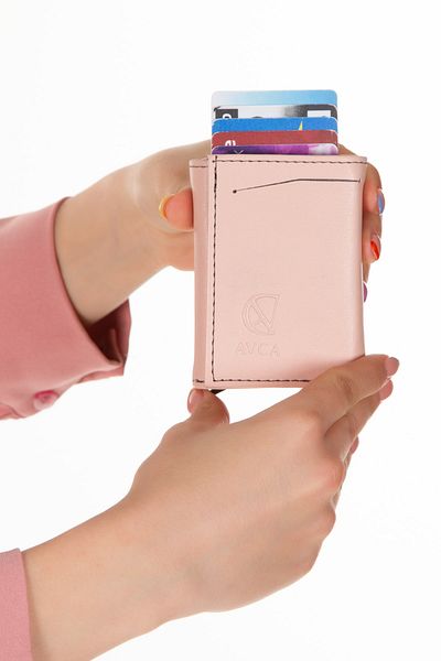 AVCA Women's Vegan Leather Black Cash Money Compartment Sliding Mechanism Wallet Card Holder