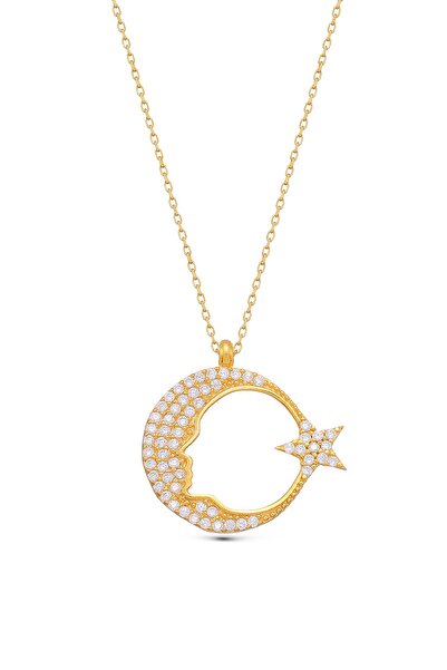 Silvano Jewelry 925 Ayar Gümüş Atatürk Silueti Ay Yıldız Kolye