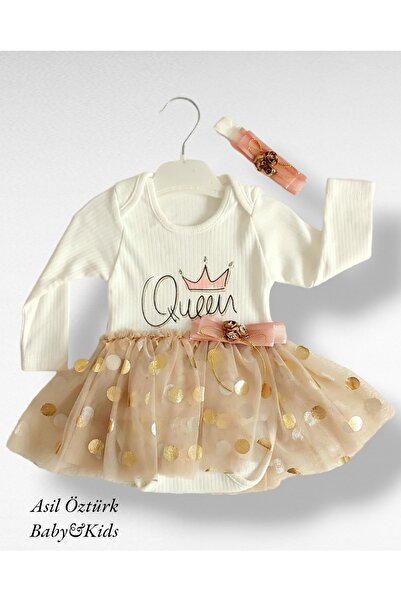 ASİL ÖZTÜRK BABY KİDS Kız Bebek Queen Tütülü Body Zıbın Elbise Bandanalı Uzun...