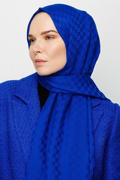 Mooncorn Σαλιάρα Saks Μπλε τετράγωνο σχέδιο βαμβακερό ζακάρ