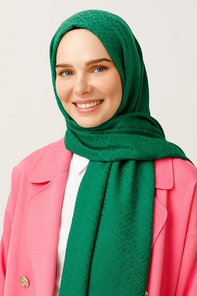 Mooncorn Σκούρο Benetton Πράσινο Τρίγωνο Μοτίβο Βαμβακερό Ζακάρ Σάλι