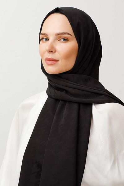 Mooncorn Μαύρο μοτίβο λεύκαντος μεταξένιο σάλι ζακάρ