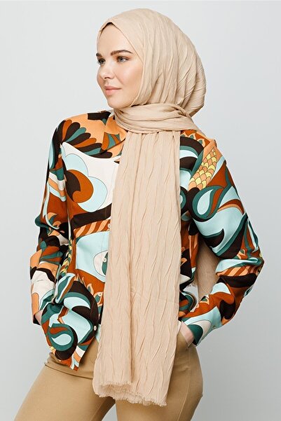 Mooncorn Σάλι μπαμπού με πλισέ σε μπεζ άμμο