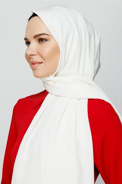 Mooncorn Ecru Checkerboard Pattern Silky Jacquard Shawl