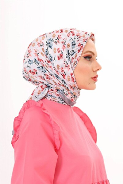 Mooncorn Red Jardin Patterned Pleated Women's Scarf