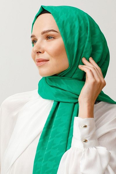Mooncorn Μεταξένιο σάλι ζακάρ με μοτίβο Benetton Green Houndstooth