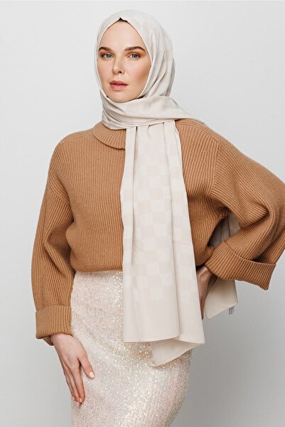 Mooncorn Stone Color Checkerboard Pattern Silky Jacquard Shawl