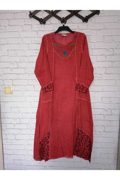 anne moda ankara Φόδρα, 100% βαμβακερό υφαντό, μακρυμάνικο, δύο τσέπες, ολόσωμο καλοκαίρι, μακρύ φόρεμα