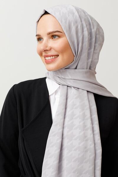Mooncorn Silver Houndstooth Pattern Silky Jacquard Shawl
