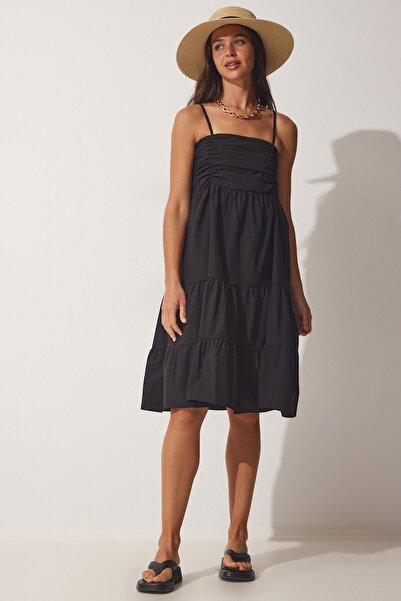 Happiness İstanbul Dámské letní popelínové šaty s černým páskem DD01226