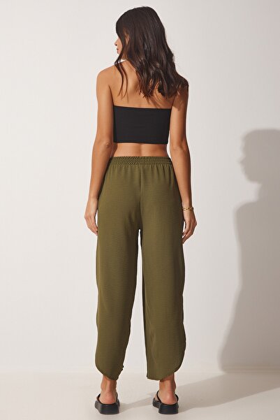Happiness İstanbul Women's Khaki Side Slit Ayrobin Shalwar Trousers DE00001