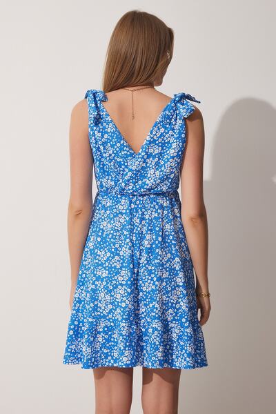 Happiness İstanbul Rochie de vară cu flori din viscoză albastră pentru femei FF00129