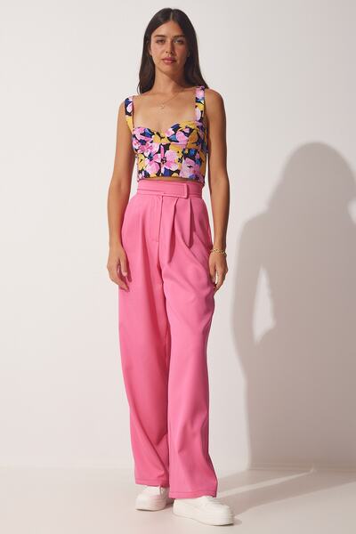 Happiness İstanbul Women's Pink Waist Velcro Closure Loose Pants YL00001