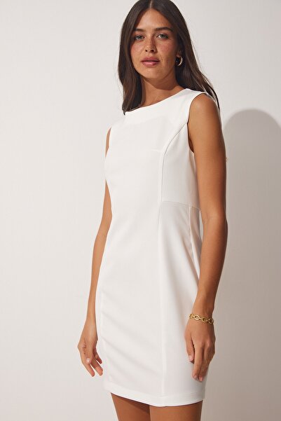 Happiness İstanbul Rochie de damă, albă, fără mâneci, elegantă de bază NS00390