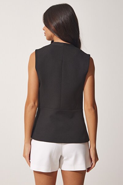 Happiness İstanbul Women's Black Double Breasted Buttoned Woven Vest WF00028