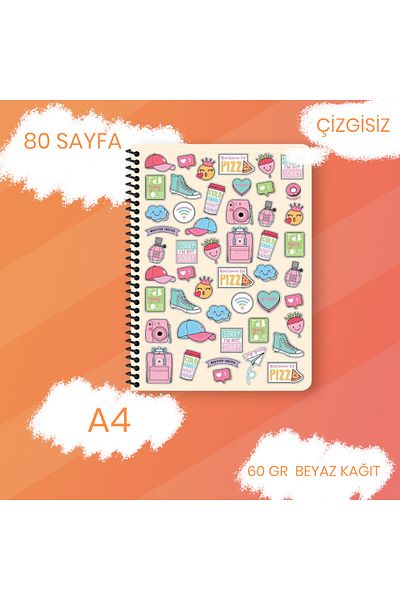 SEYFİKİRTASİYE A4 Unlined 80 Pages 60 Gr White Paper Plastic Cover Ring Notebook Sweet