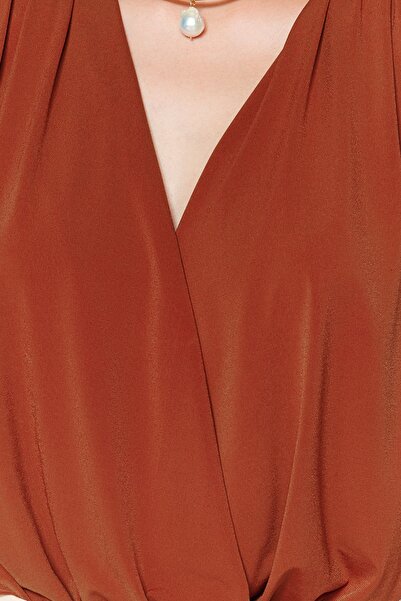 Trendyol Collection Cinnamon Padded Double Breasted Collar Flexible Snap Knitted Body TWOSS23BD00007