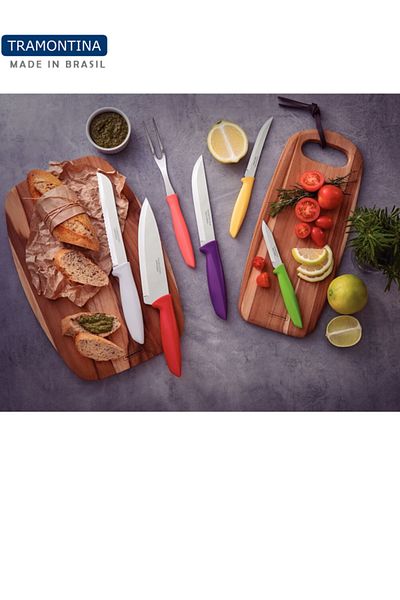 TRAMONTINA 6Pcs Red Laser Cut Steak and Fruit Knife - 22.5cm
