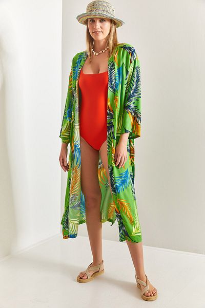 Bianco Lucci Mehrfarbig gemusterter Damen-Kimono mit Gürtel