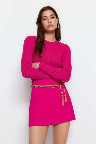 Trendyol Collection Fuchsia Basic Strickpullover mit Kordelzug TWOAW22KZ1708