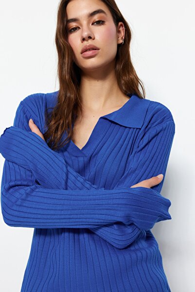 Trendyol Collection Saks Sleeve End részletes pólógallér kötött pulóver TWOAW21KZ1113