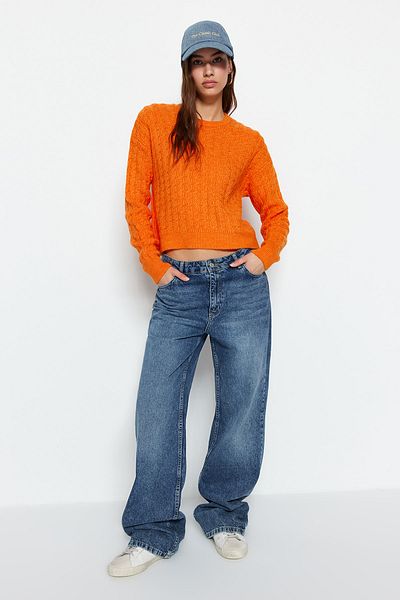 Trendyol Collection Pulover din tricotaje cu textura moale Crop Orange TWOAW22KZ0242