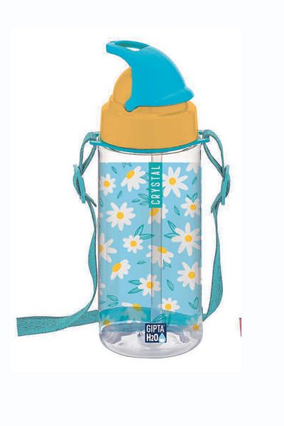 Gıpta Crystal Tritan Patterned Water Bottle and Flask with Straw and Hanger String 500 Ml