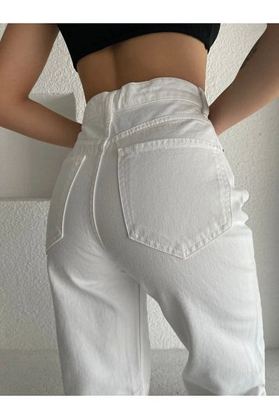Geppetto Ikon White - Blugi largi din Lycra cu talie super inalta