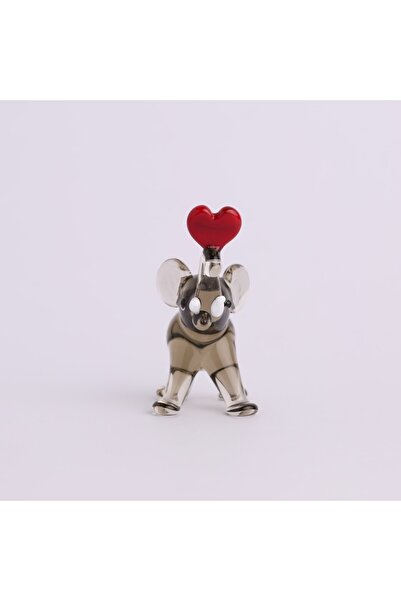 ADAMODART Kalpli Fil El Yapımı Mini Cam Biblo - Gri