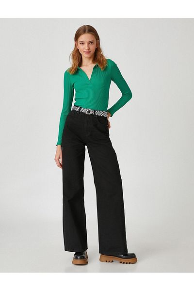 Geppetto Μαύρο Lycra - Super High Waist Loose Palazzo Jean