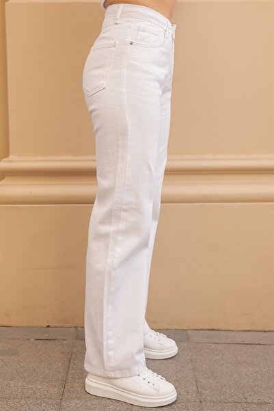 Geppetto Valentin White Loose Palazzo Wideleg Jean Power Lycra Women's High Waist Recovery