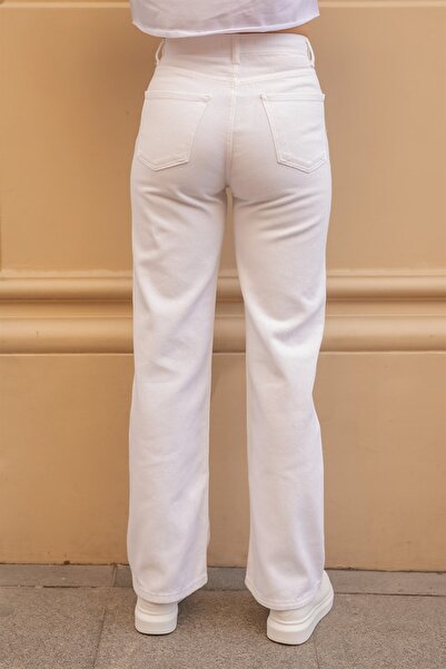 Geppetto Valentin White Loose Palazzo Wideleg Jean Power Lycra Women's High Waist Recovery