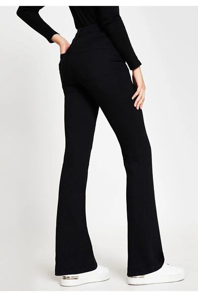 Geppetto Cocu Black Flare Leg Denim Trousers High Waist Flare Jeans Compact