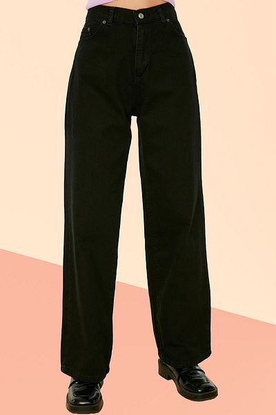 Geppetto Women's Casual Non-Fading Black Super High Waist 90's Wide Leg Comfort Lycra Palazzo Jeans