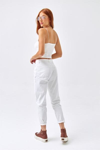 Geppetto Ψηλόμεσο Mom Fit Γυναικείο Jean - Λευκό Koton Denim