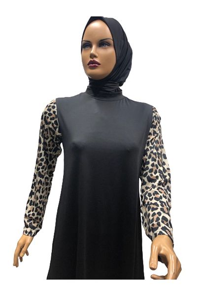 eflin Women's Hijab Clothing Hijab Swimsuit Leopard Patterned Black-cream