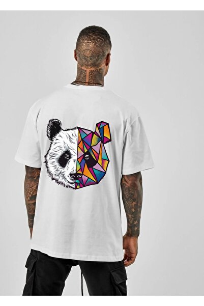 Mella&Co Πολύχρωμο μπλουζάκι Panda μπροστά και πίσω με στάμπα κοντομάνικο ove...