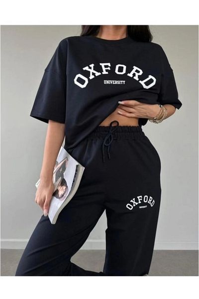 pandy Set de vară oversize negru cu imprimeu pentru femei