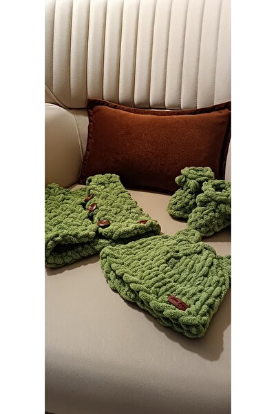 Moda Biçer Soft Hand Knitted 100% Organic Antiallergenic Baby Vest with Teddy Bear