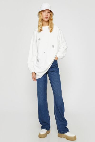 Koton Ecrufarbenes Damen-Sweatshirt 2WAL10203IK