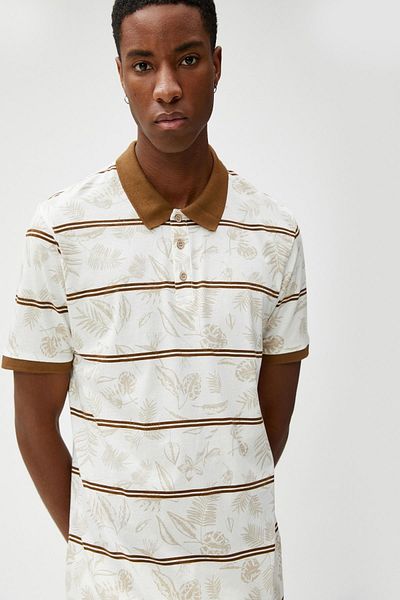 Koton Men's Beige Patterned T-Shirt 3SAM10005MK