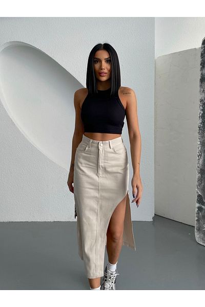 LB Laluna Butik Γυναικεία μίντι φούστα με ψηλόμεσο σκίσιμο στο πλάι