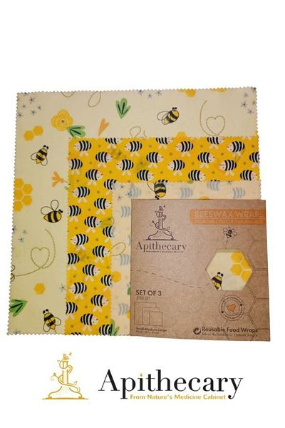 Apithecary Shopexxtra Waxed (large Medium Small Size) Set of 3 100% Organic Food Storage Fabric