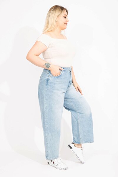 Şans Women's Plus Size Blue Wash Effect Jeans 65n35404