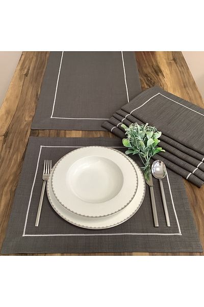 OYA home Anthracite American Service with Runner (6) & Runner (1) Set - Total 7 Pieces